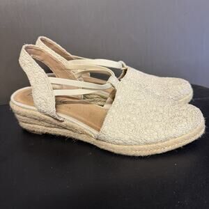 LifeStride Women's Katrina 2 Espadrille Wedge Loafer Natural Crochet 9.5 Wide US